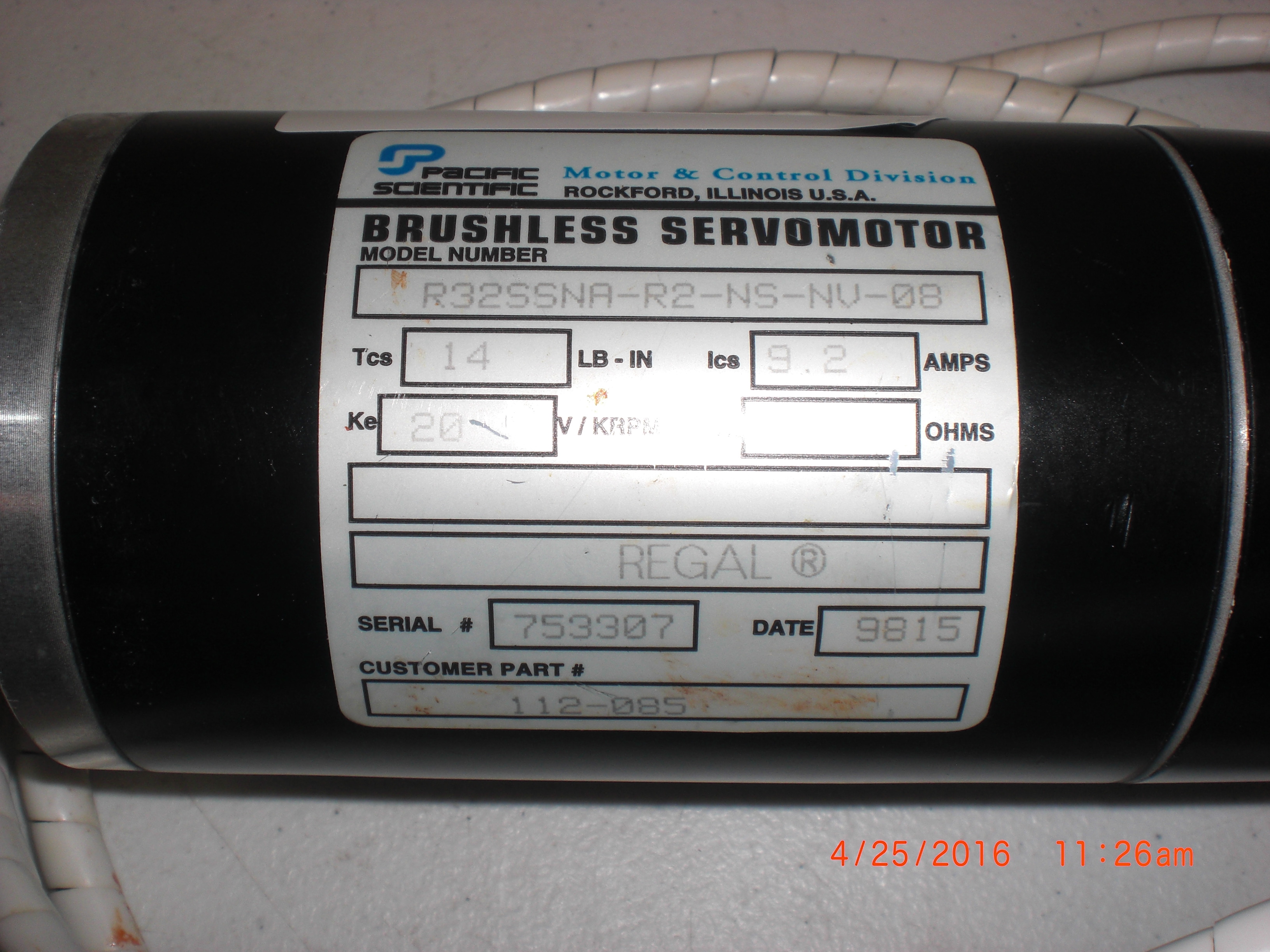Motor  Spindle  SVG 112-085  PACIFIC SCIENTIFIC R32SSNA-R2-NS-NV-08 