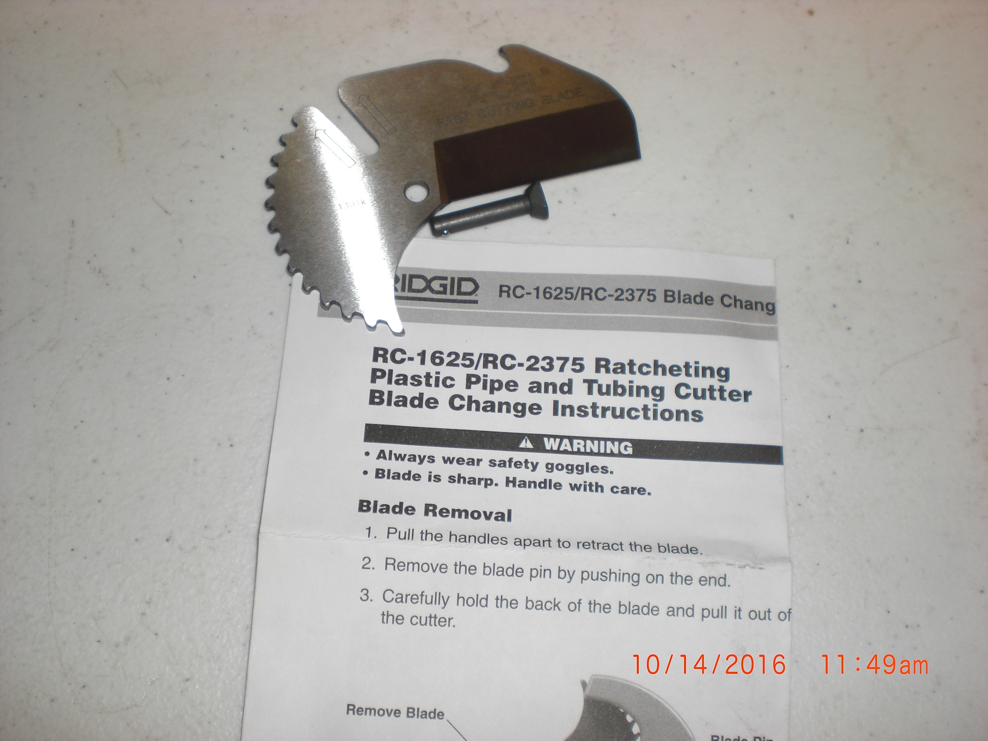 Tool RIDGID RC-1625 Ratcheting pipe/tube cutter replacement blade X-CEL