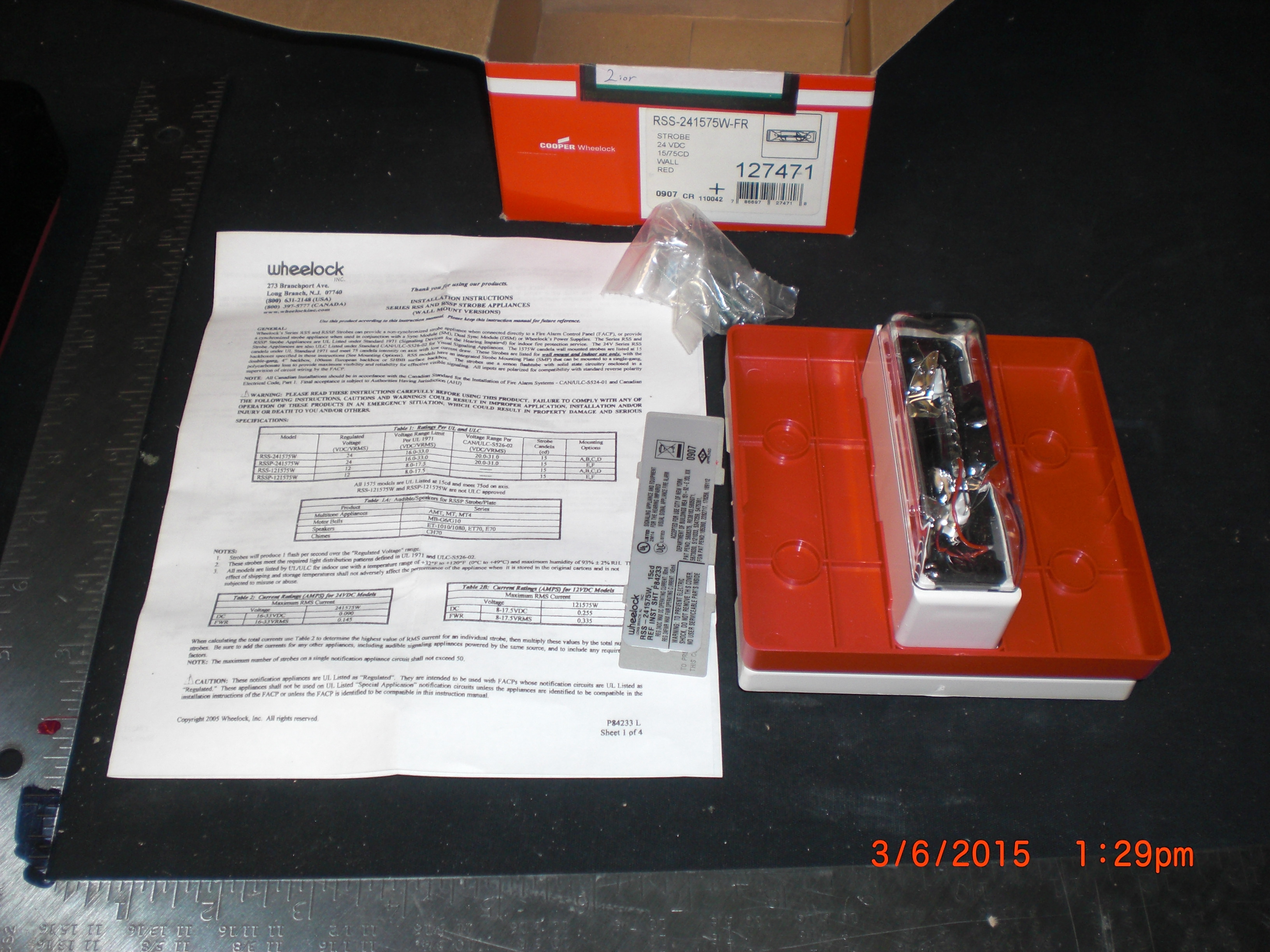 Lamp Cooper Wheelock RSS-241575W-FR Strobe Fire Wall RED 24VDC 15/75CD