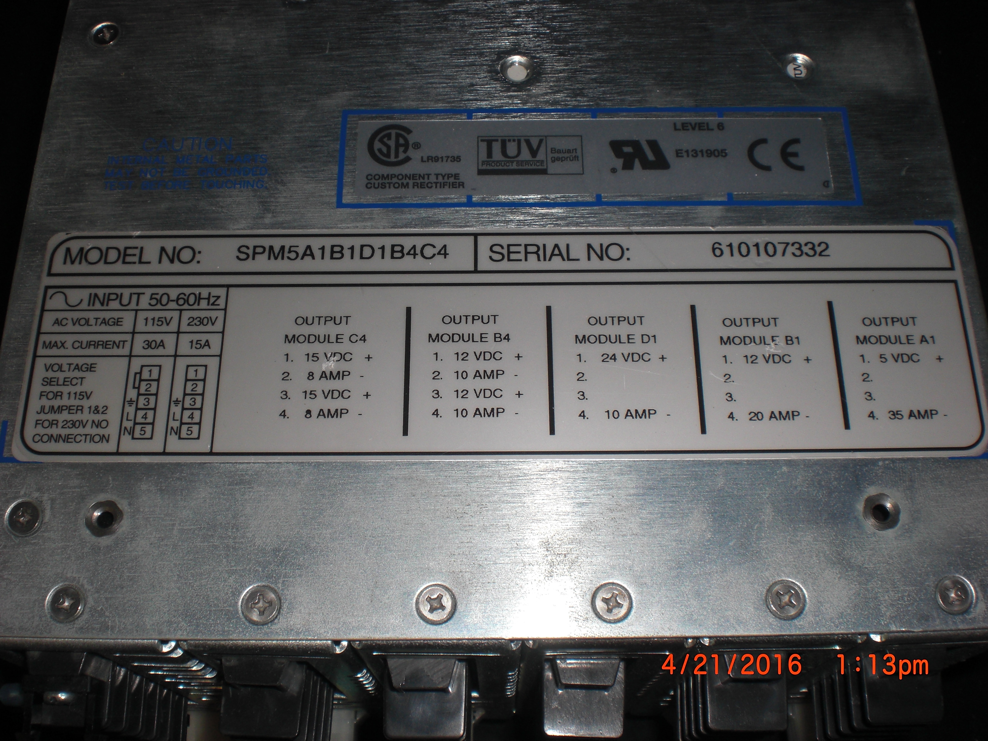 Power Supply  POWER ONE  SPM5A1B1D1B4C4 Switching power supply 12/15/24/12/5 VDC  8-35A