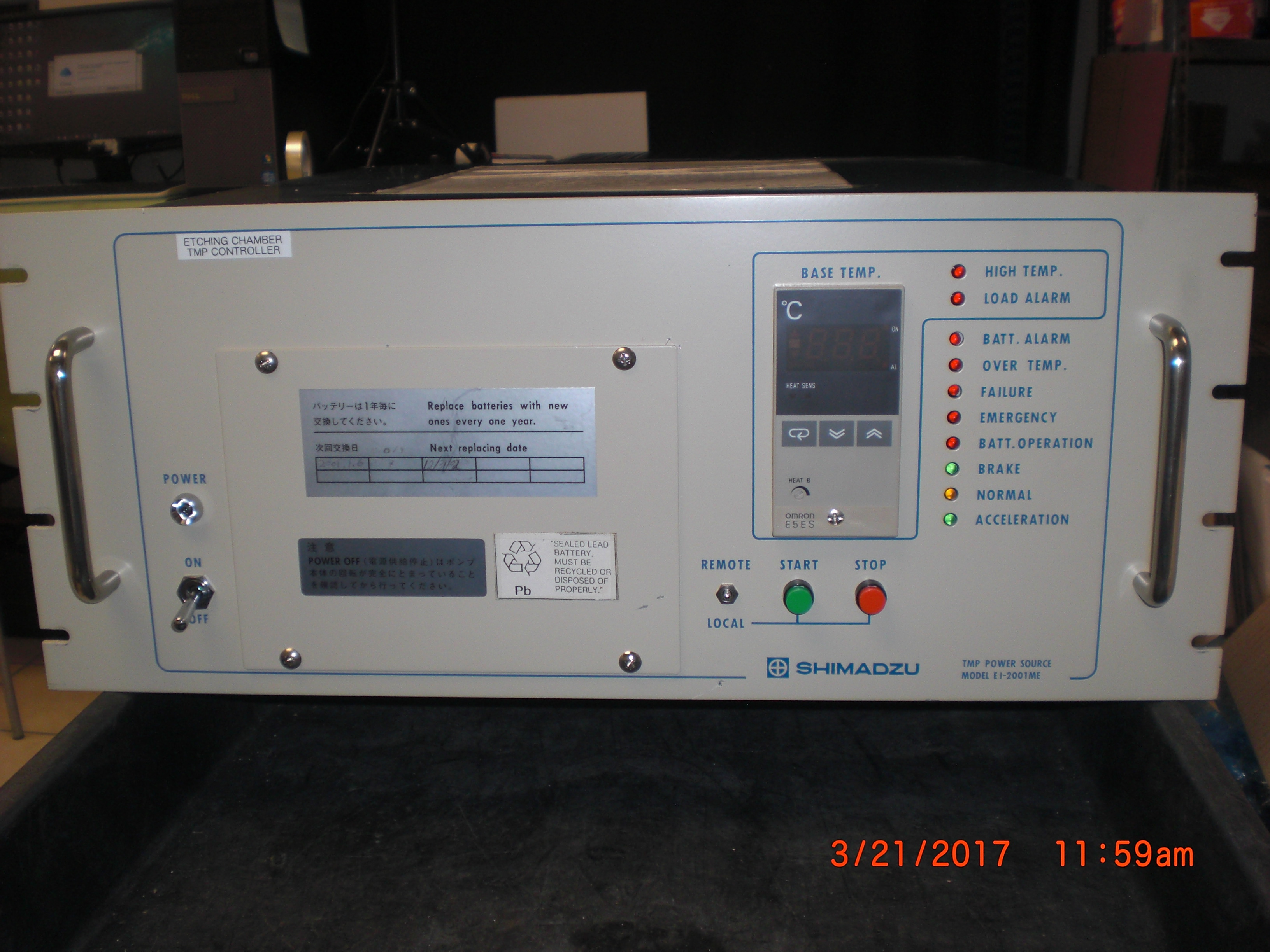 Controller SHIMADZU TMP 2001 LME TMP Power Source E1-2001ME