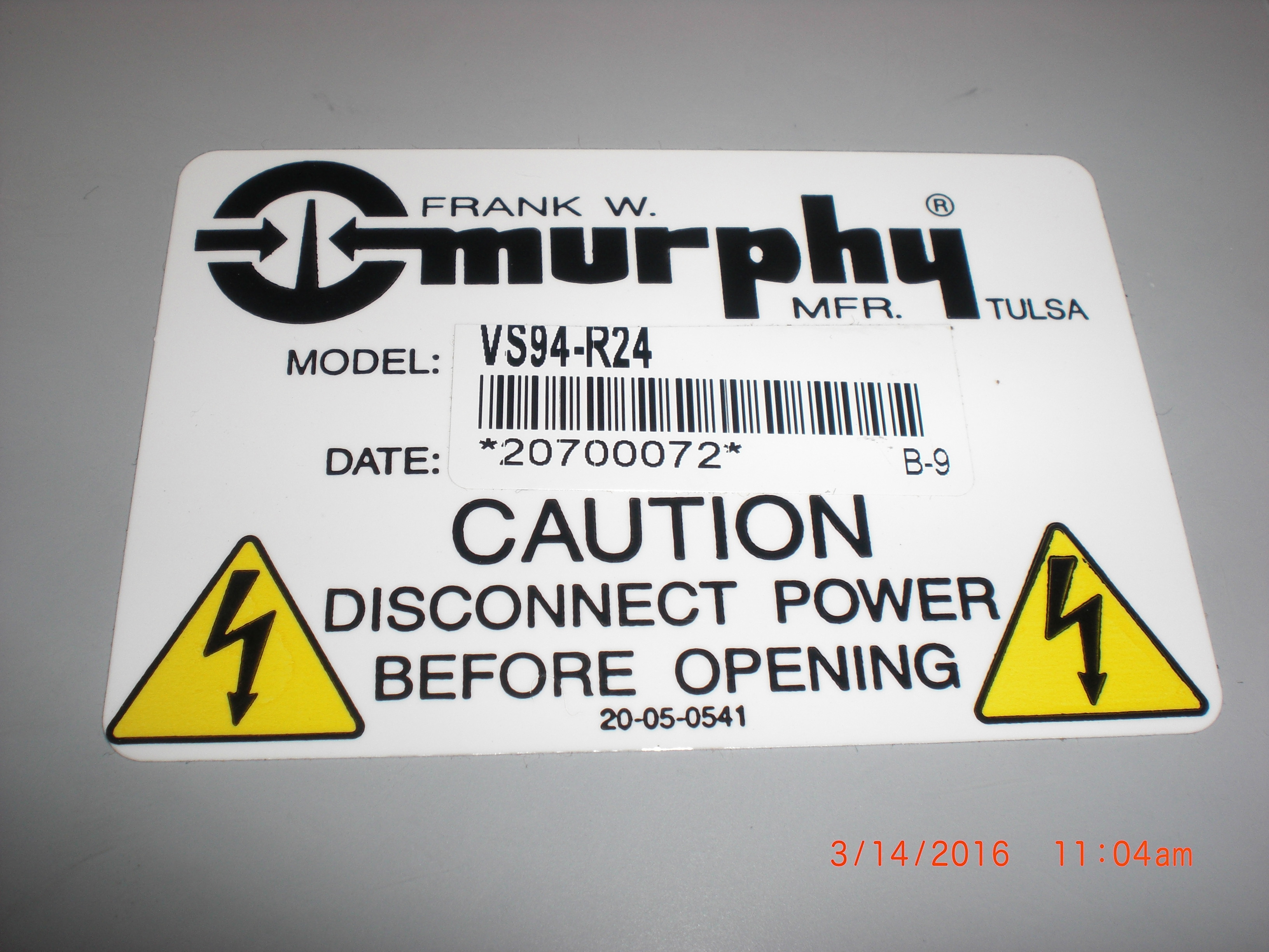 Switch Frank W Murphy VS94-R24 Shock and Vibration Control Switch
