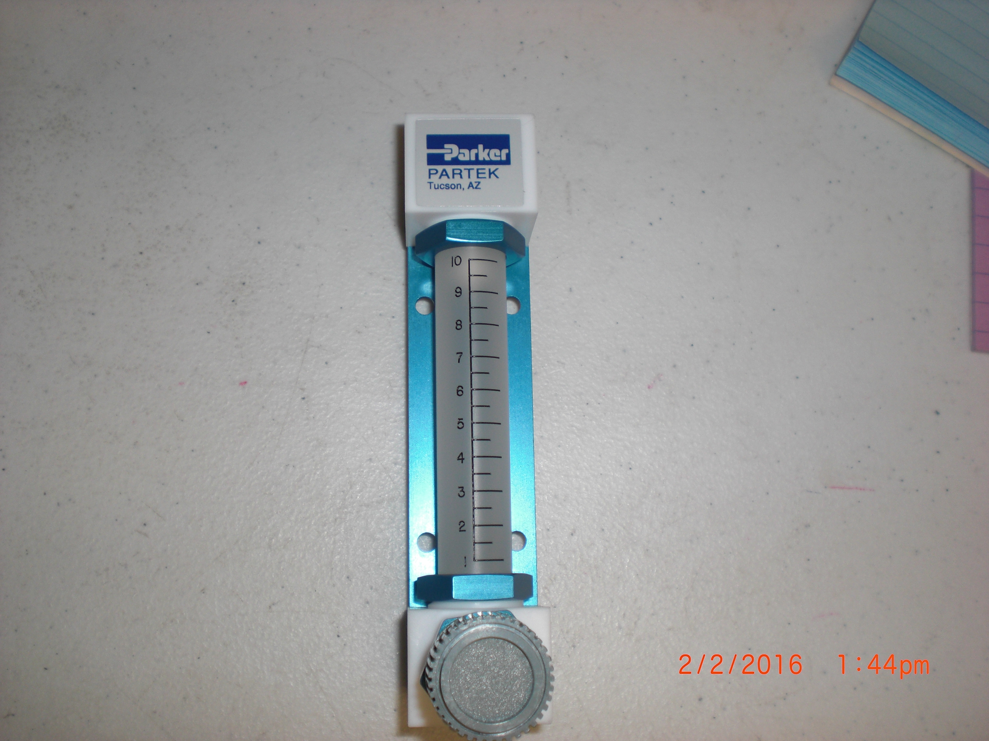 Flowmeter PARKER  ZZ-1124 Rotometer Teflon 1/4FPT panel mount