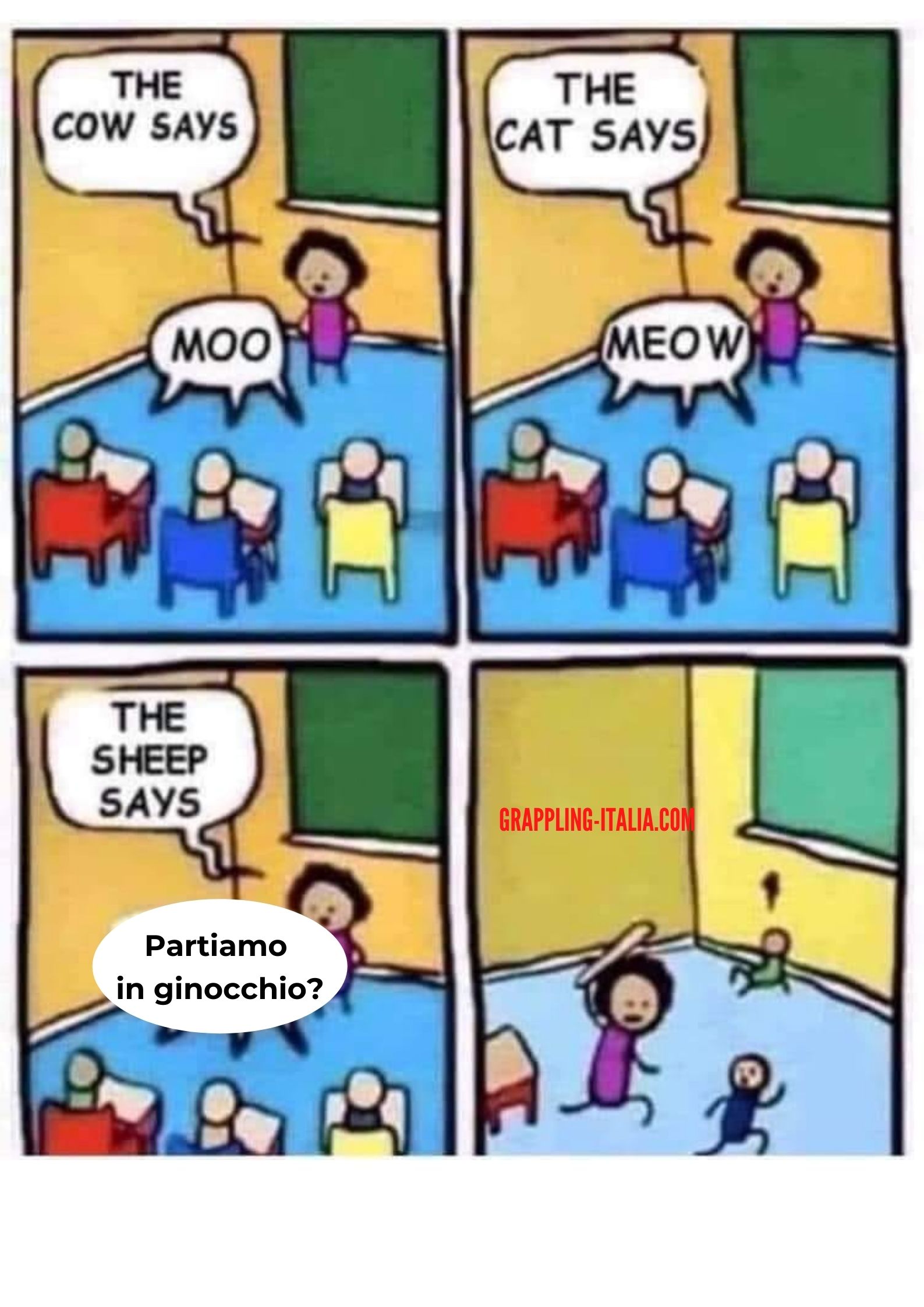 Chiedere all'insegnante di lotta se puoi partire in ginocchio.