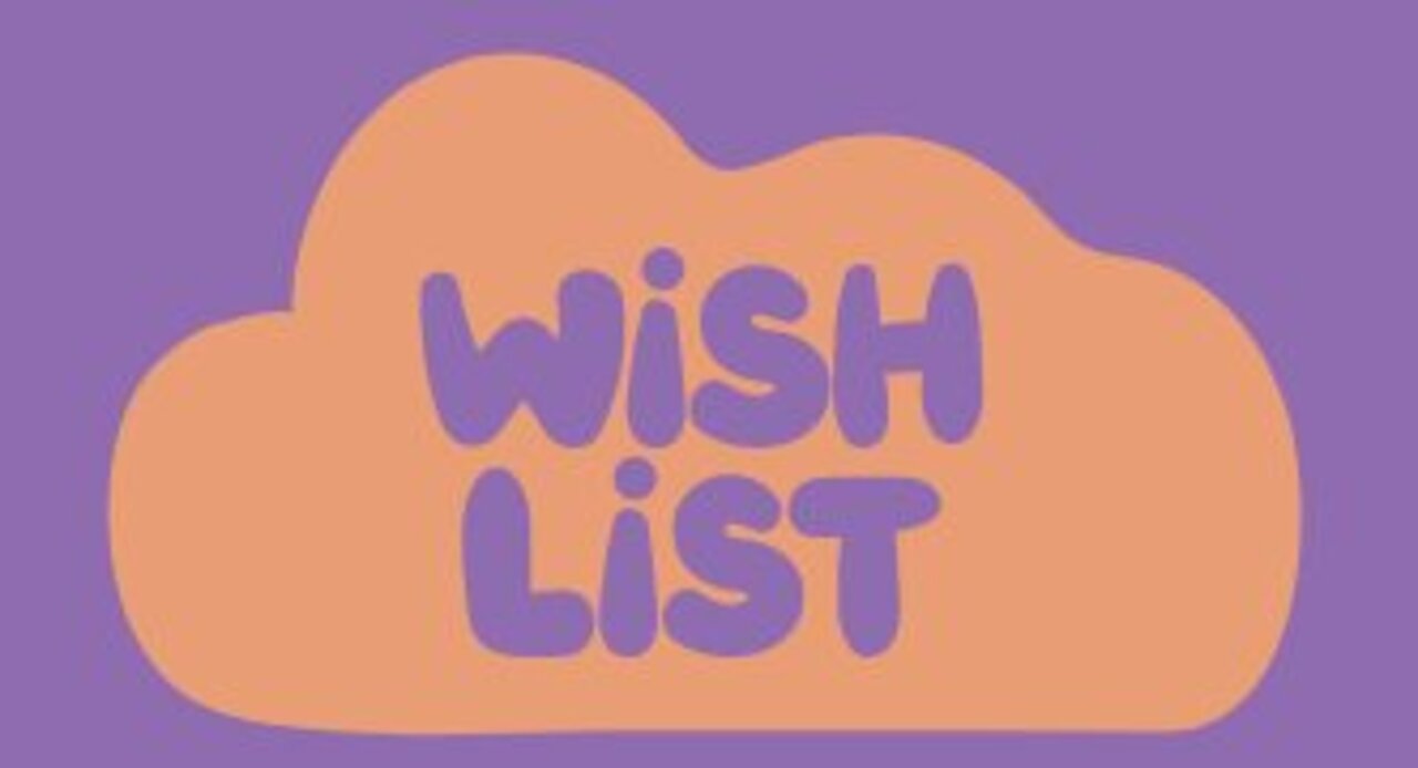 Image shows the words "wish list" spelled out in scrabble tiles. 
