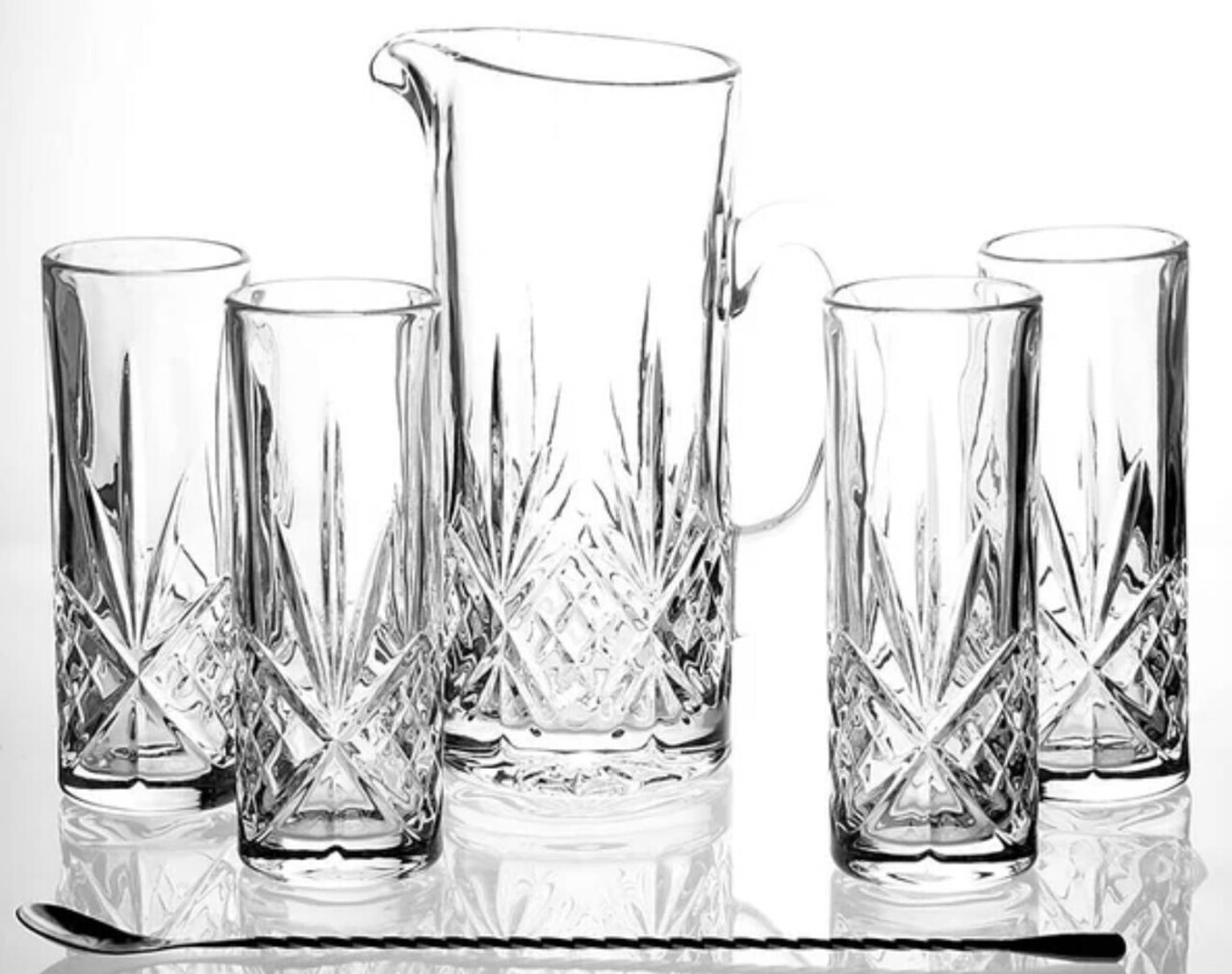 Godinger Crystal Six Piece Cocktail Pitcher Set auction item image