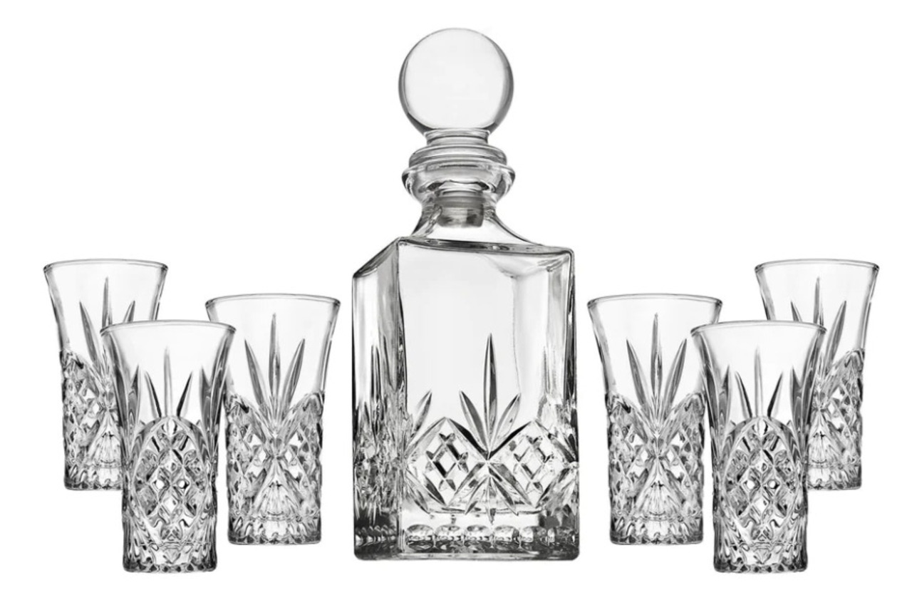 Godinger Crystal Spirits Set -2 Decanters and 10 Glasses auction item image