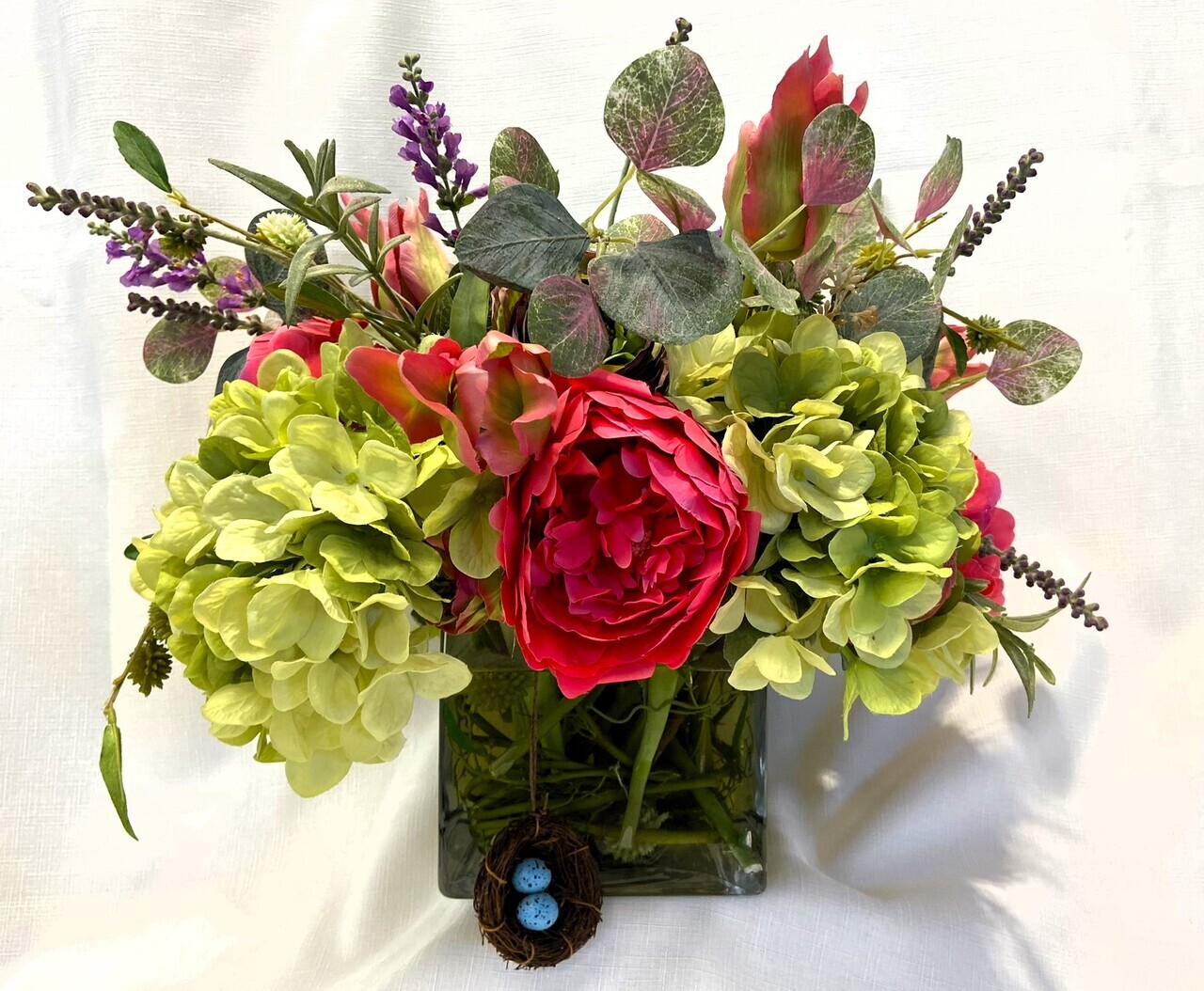 Peonies and Hydrangeas in Glass Water Garden auction item image