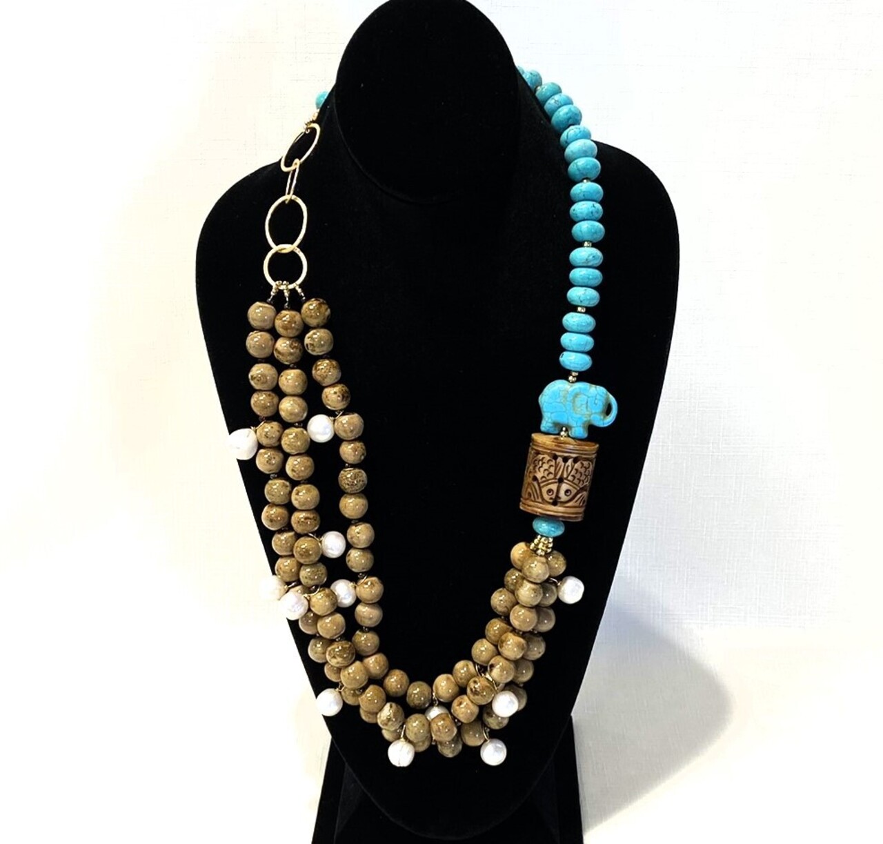 Turquoise and Raku 4 Strand Necklace auction item image