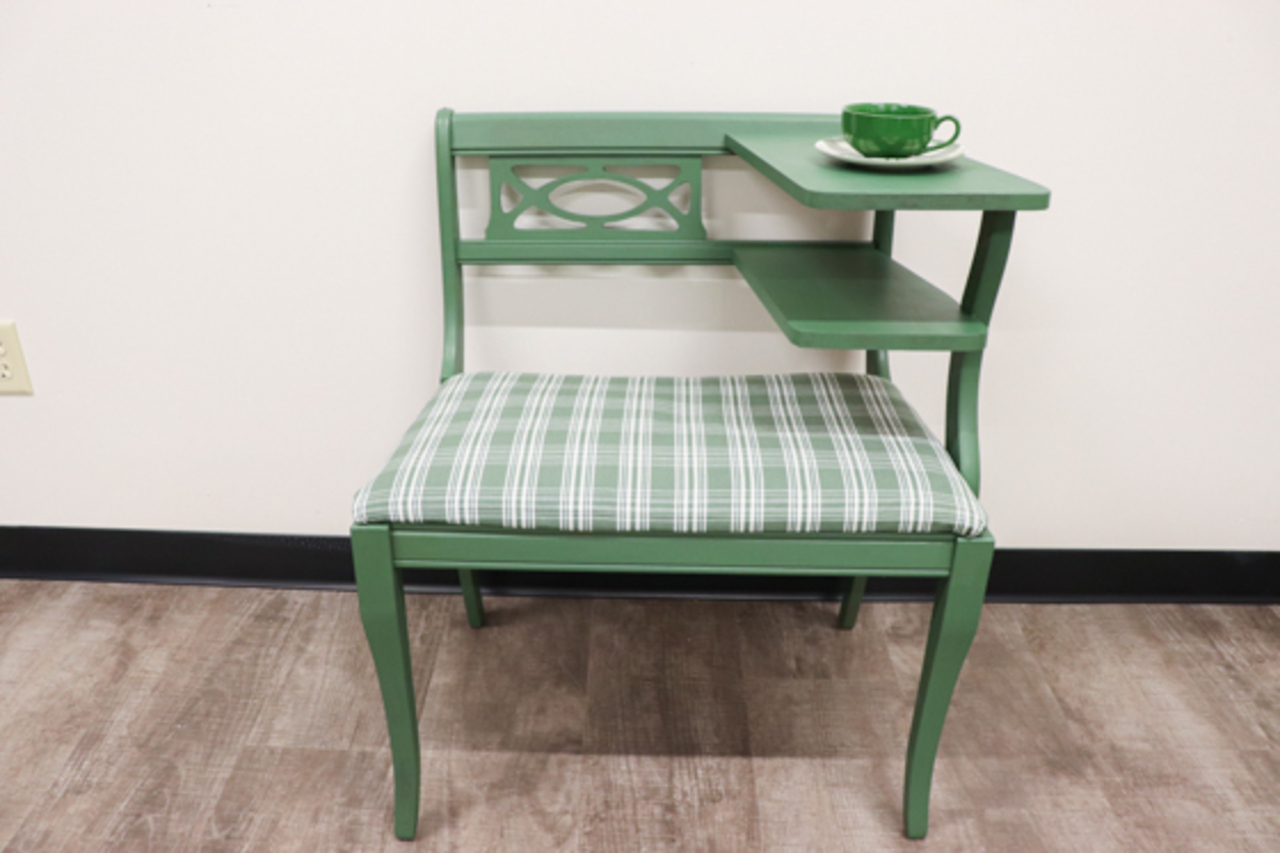 Green Chair with Plaid Cushion auction item image