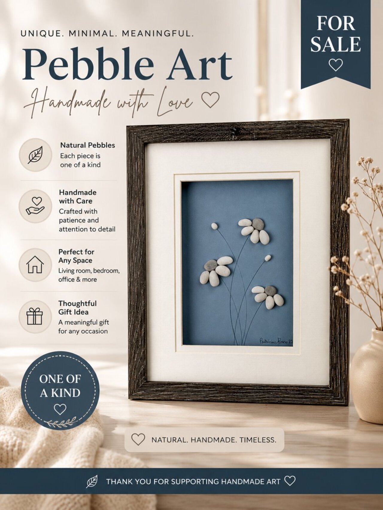 Pebble Art: Blue Daisies auction item image