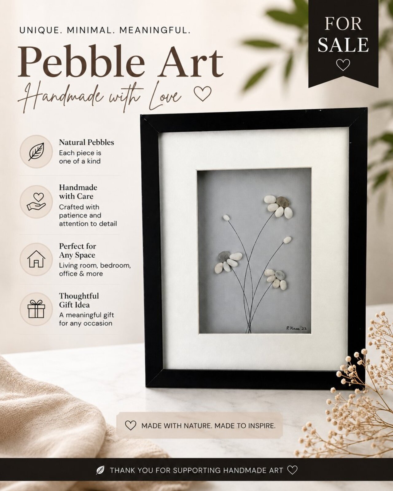 Pebble Art: Gray Daisies auction item image