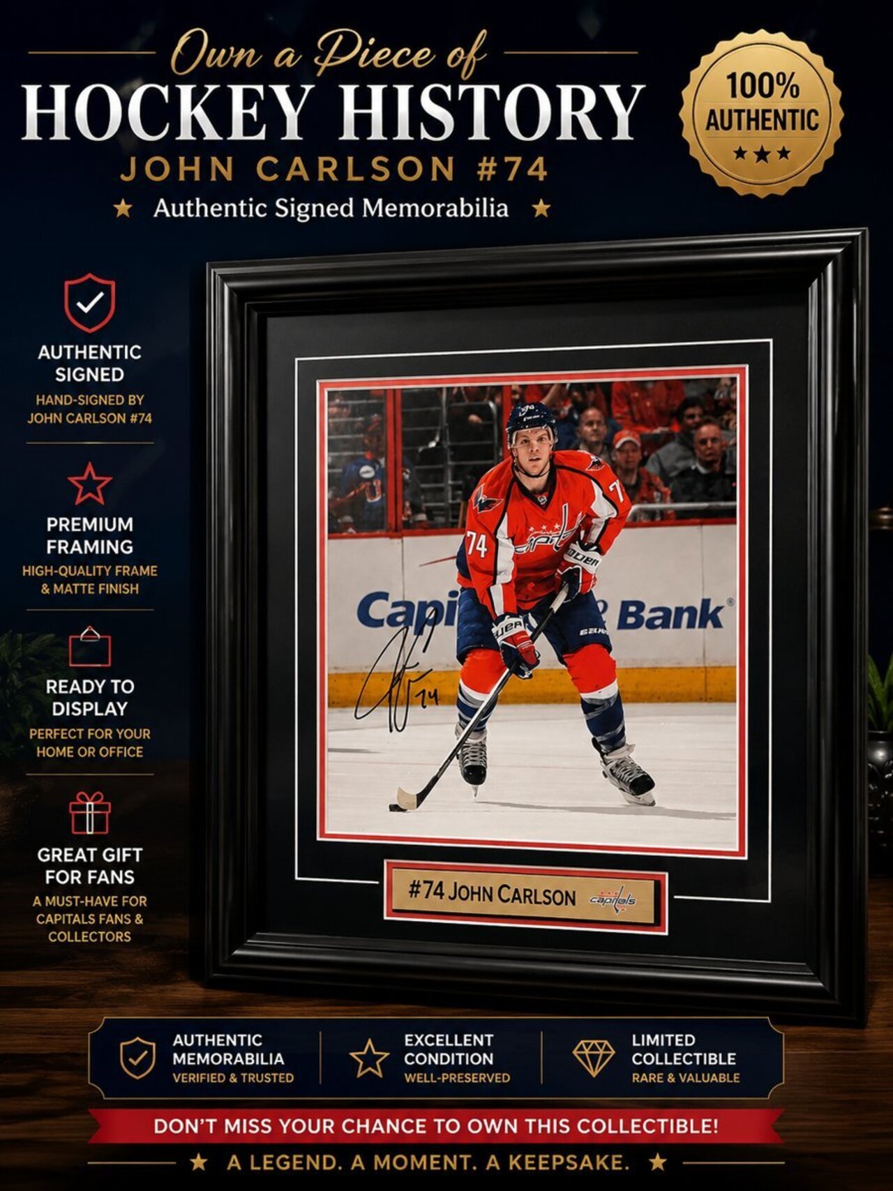 John Carlson Autographed Washington Capitals Photo auction item image