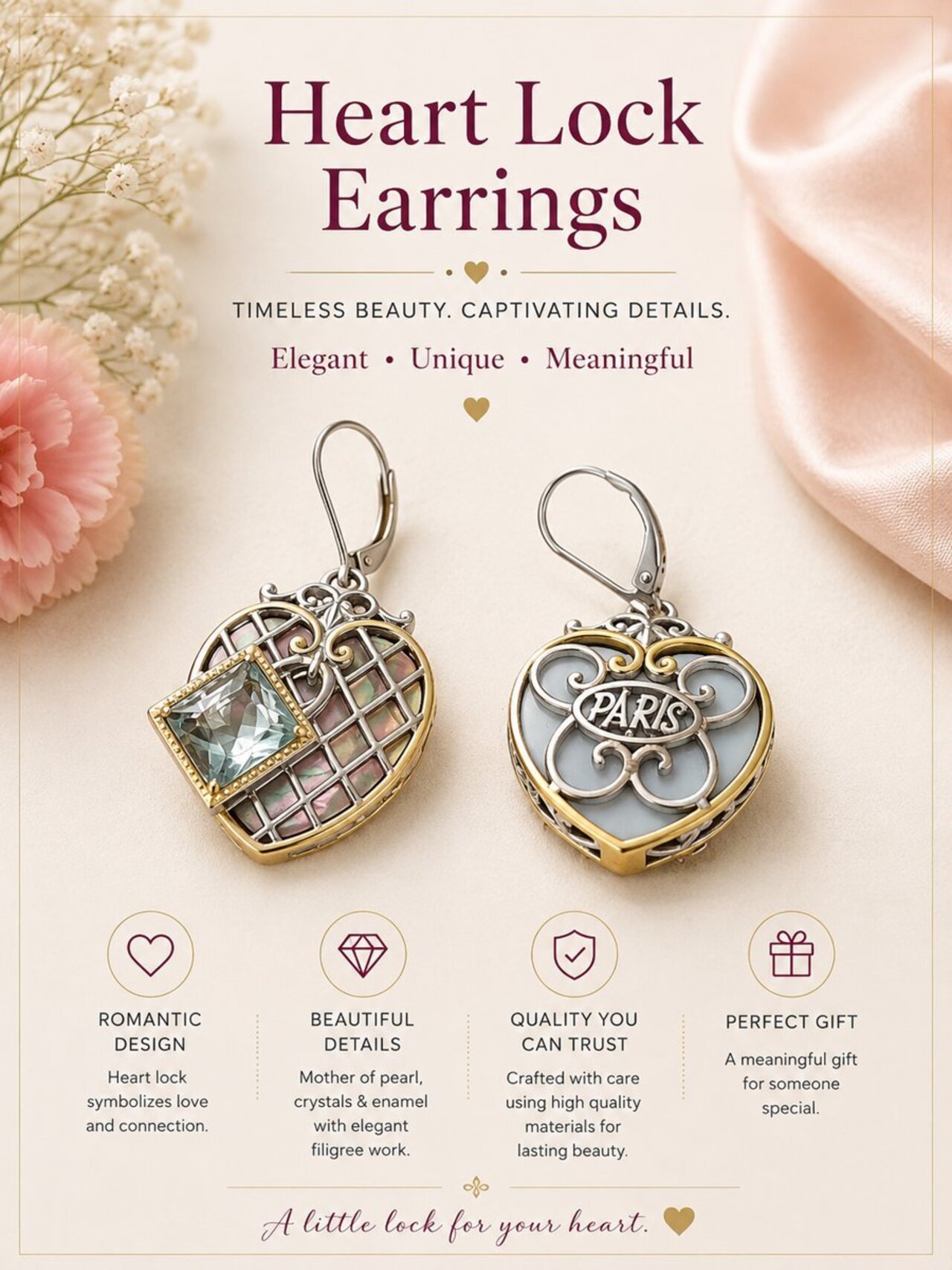 Love Locks Heart Drop Earrings auction item image