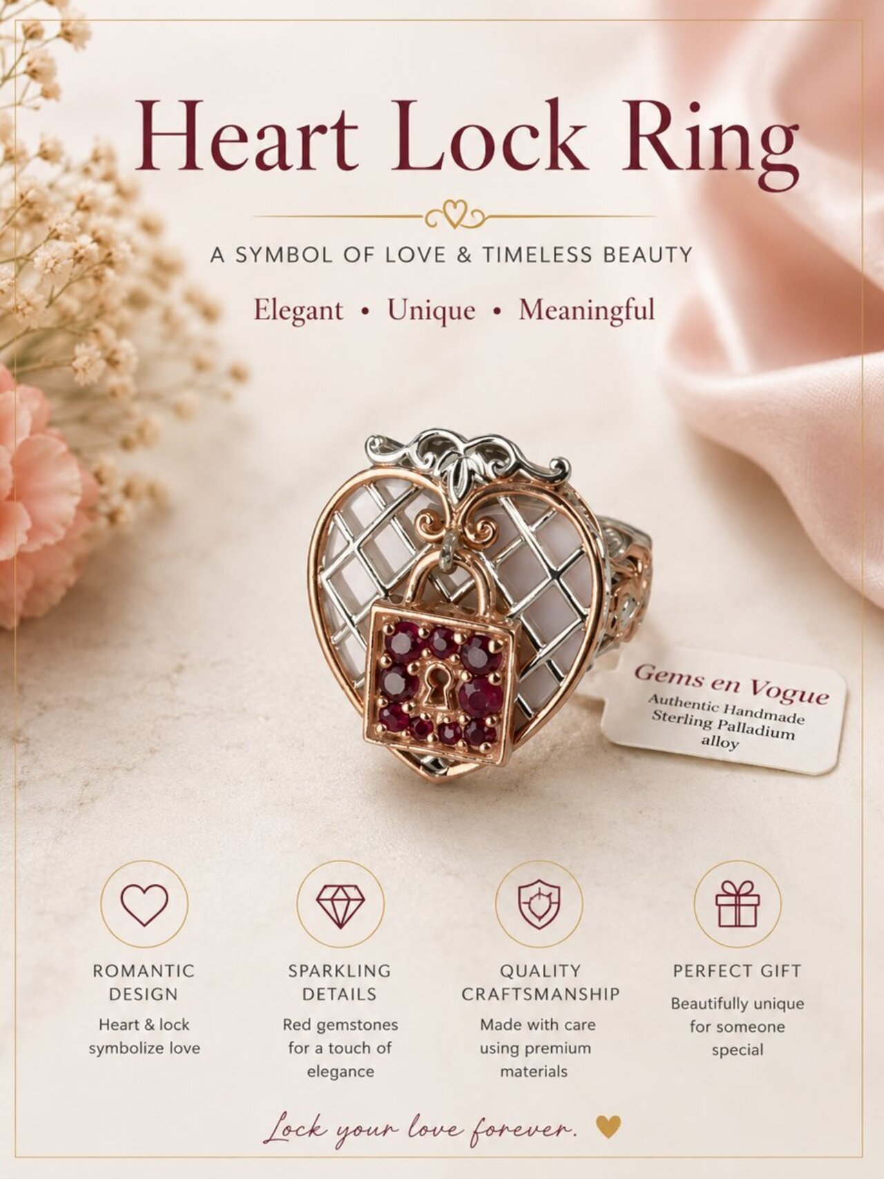 Love Locks Red Padlock Ring auction item image