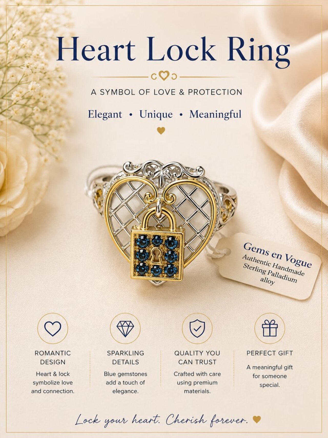 Love Locks Blue Padlock Ring auction item image