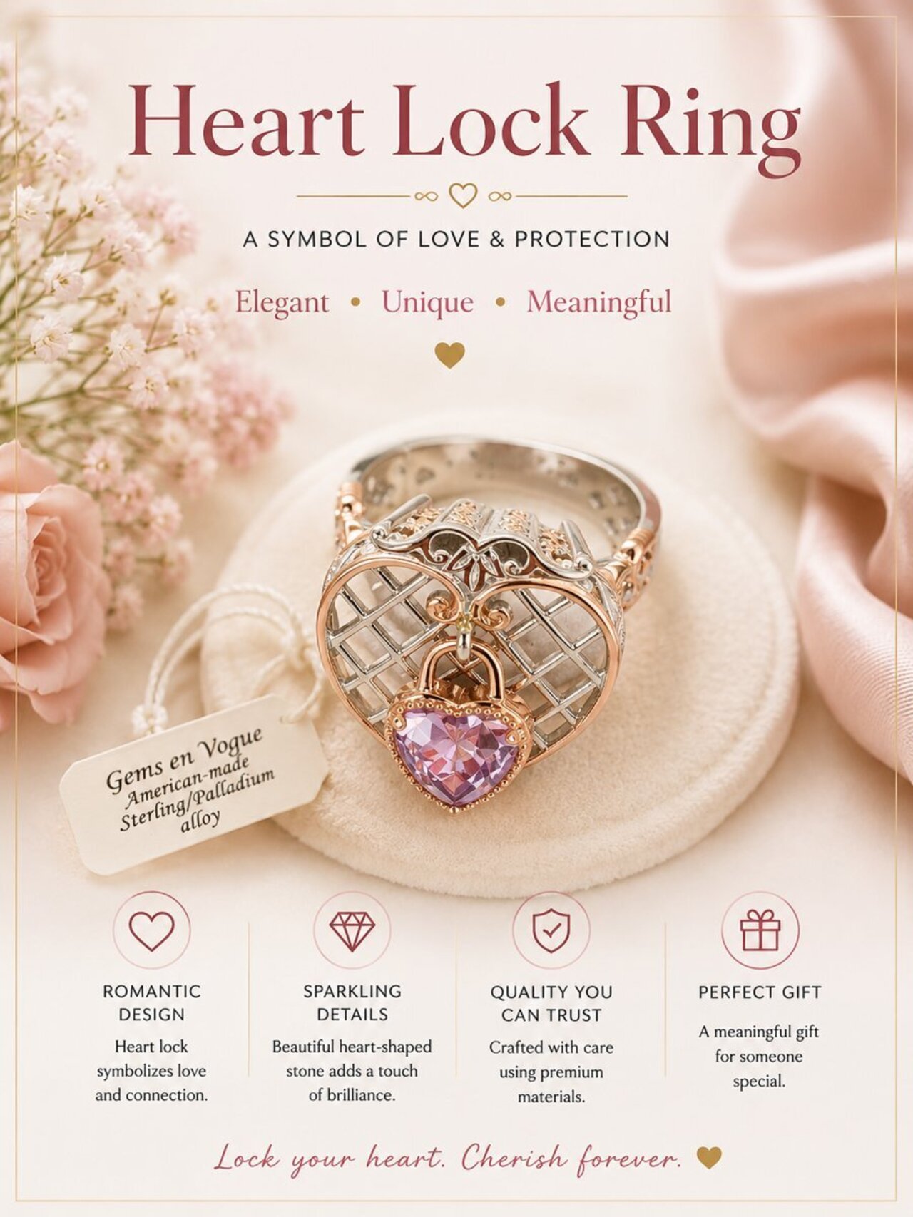 Love Locks Pink-Purple Heart Ring auction item image