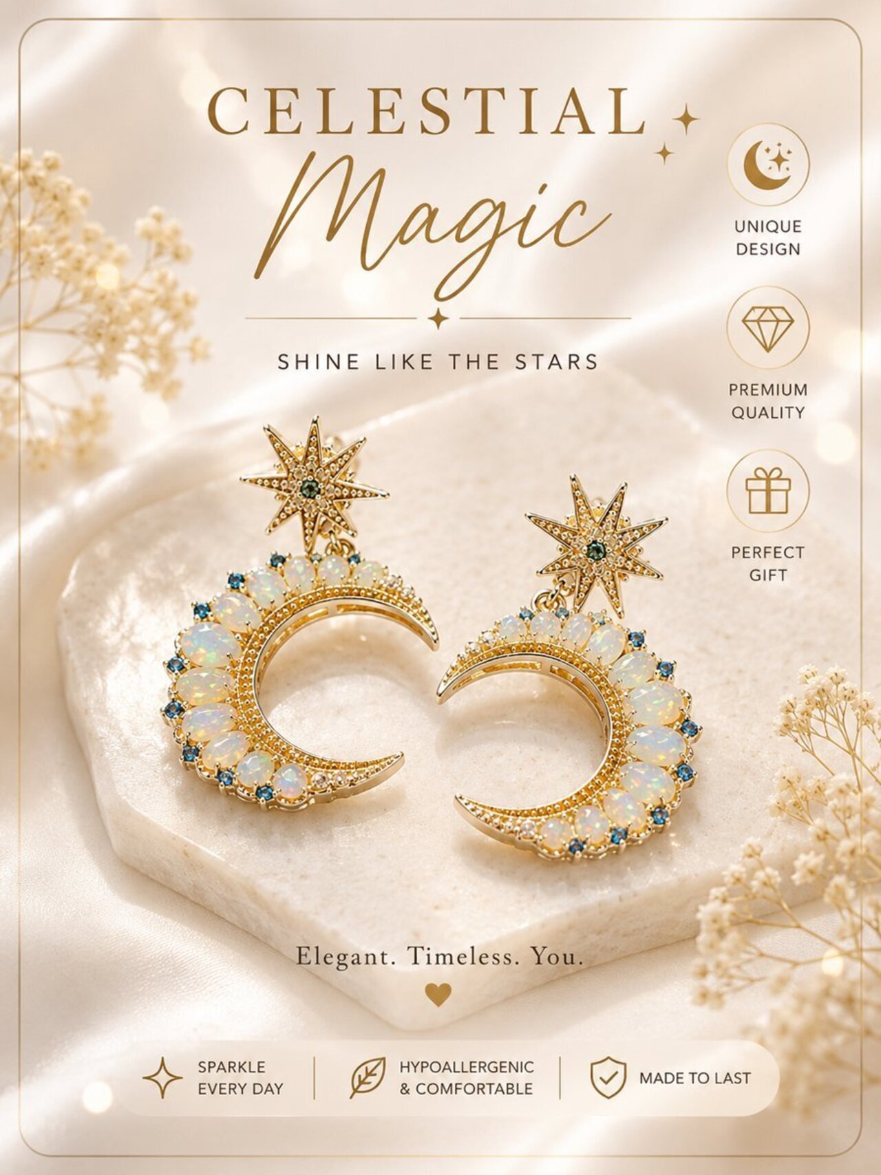 Opal Moon & Star Earrings auction item image