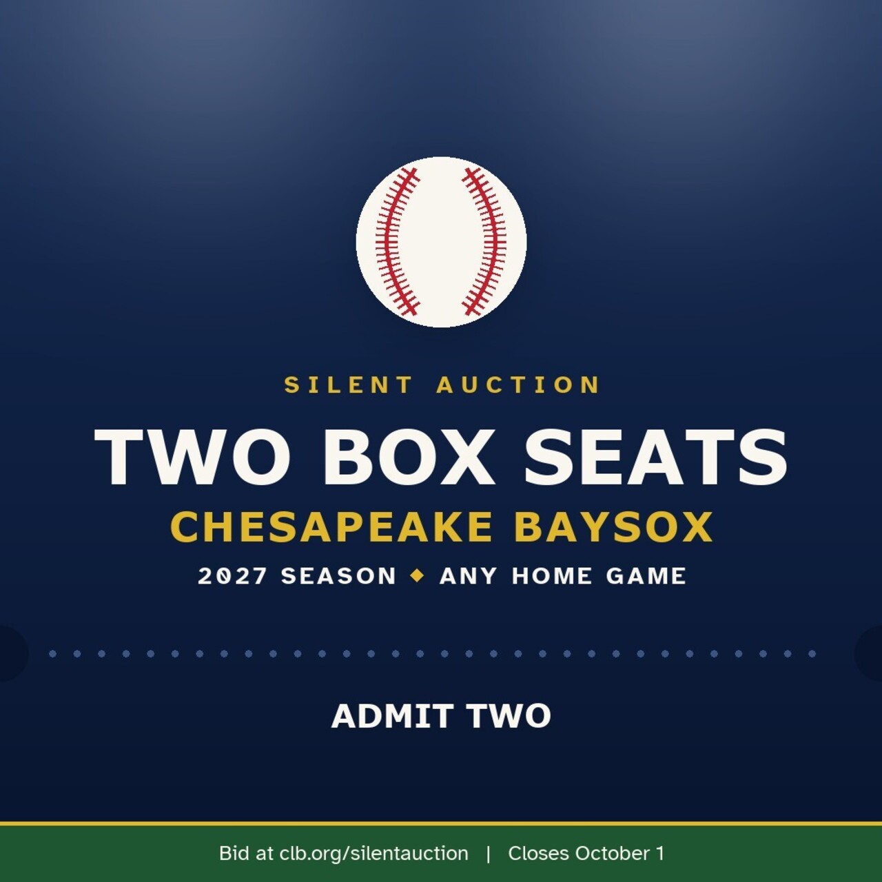 Chesapeake Baysox: Two Box Seat Tickets auction item image