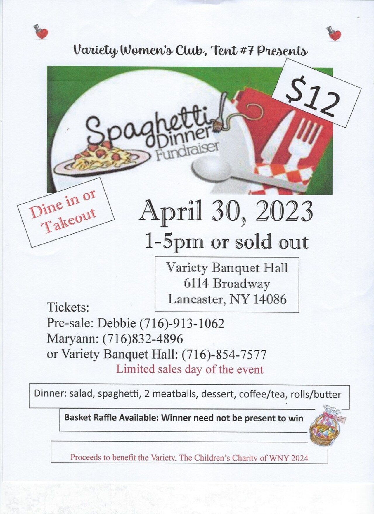 A Spaghetti Dinner Fundraiser Hosted by Variety Women's Club logo