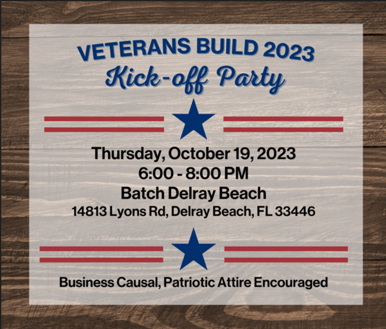 Veterans Build 2023 Kick-off Party, Sponsored Batch Delray Beach logo