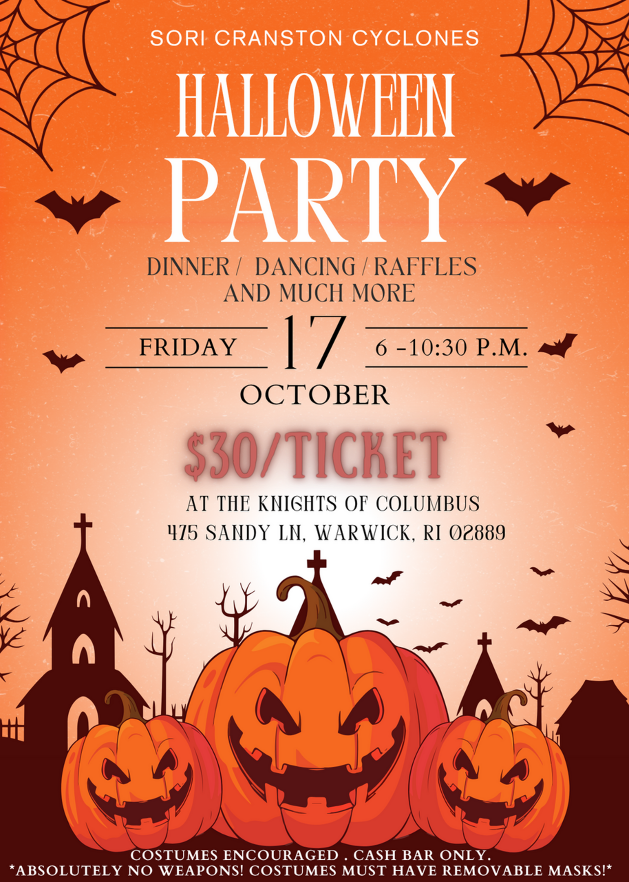 Cranston Cyclones Halloween Party 2025 logo