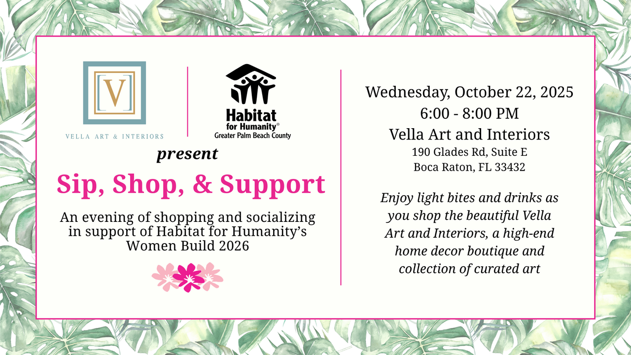 Vella Art & Interiors: Sip, Shop, & Support Women Build 2026 logo