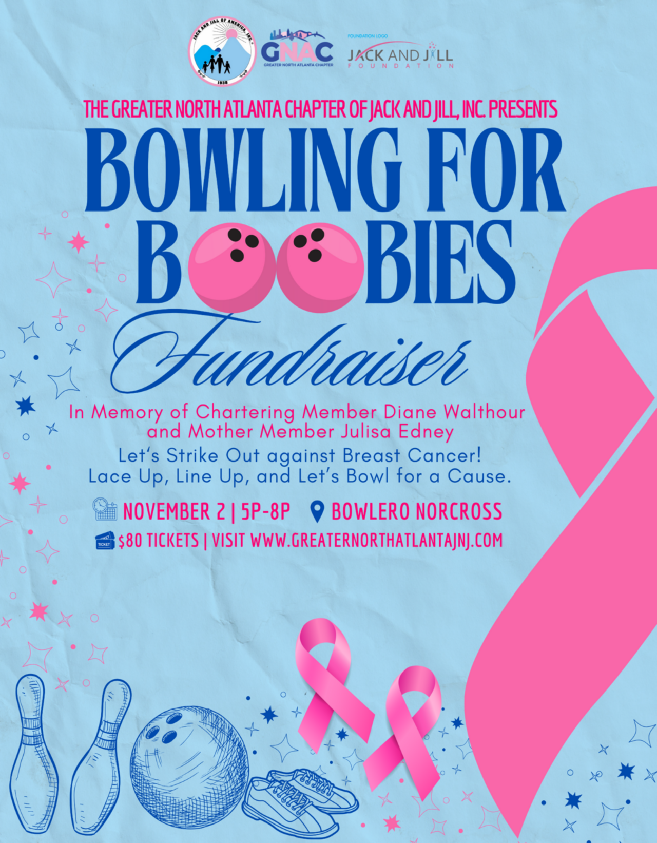 GNAC Bowling for Boobies 2025 logo