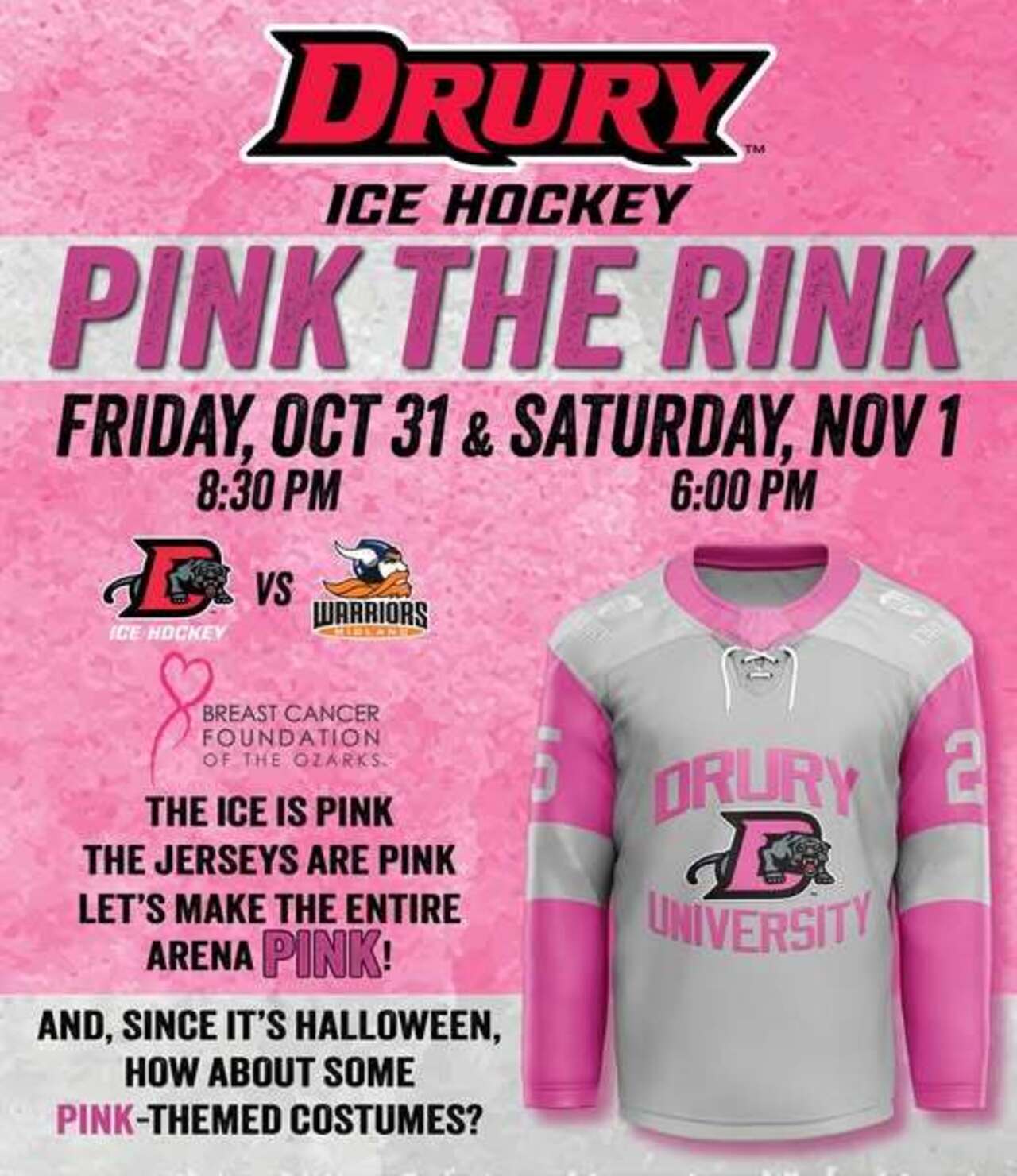 Pink the Rink - Drury Ice Hockey logo