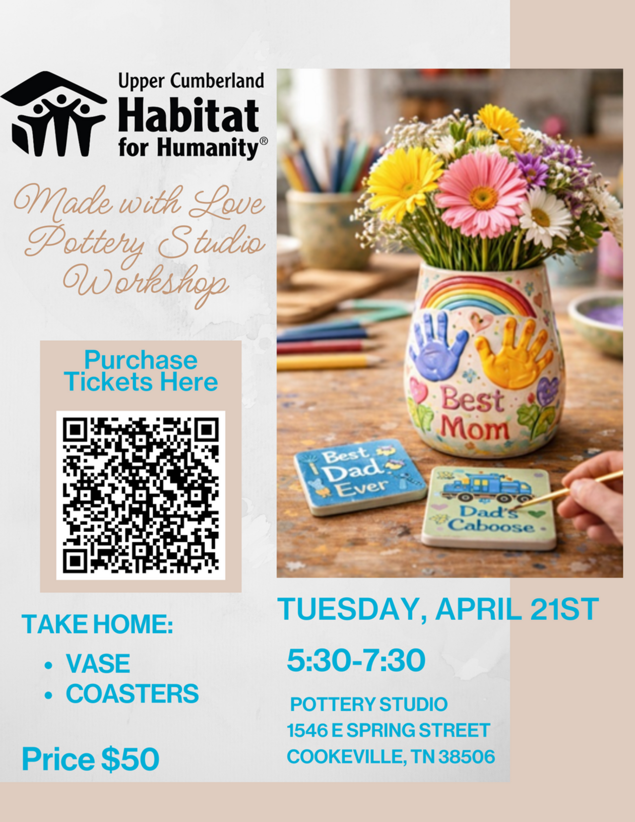 Made with Love Pottery Studio Workshop- Mother & Father's Day Event logo