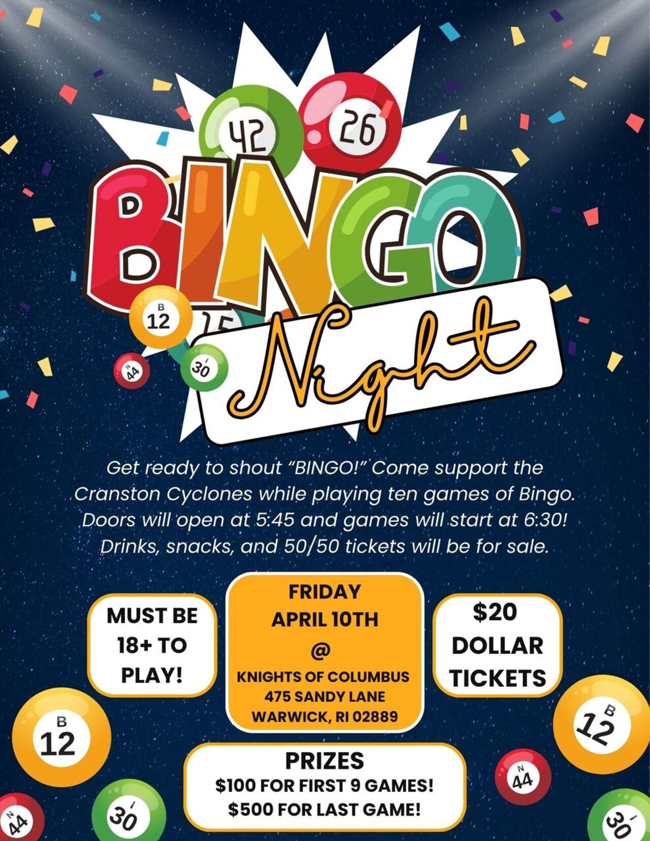 2026 Bingo Night for Cranston Cyclones logo