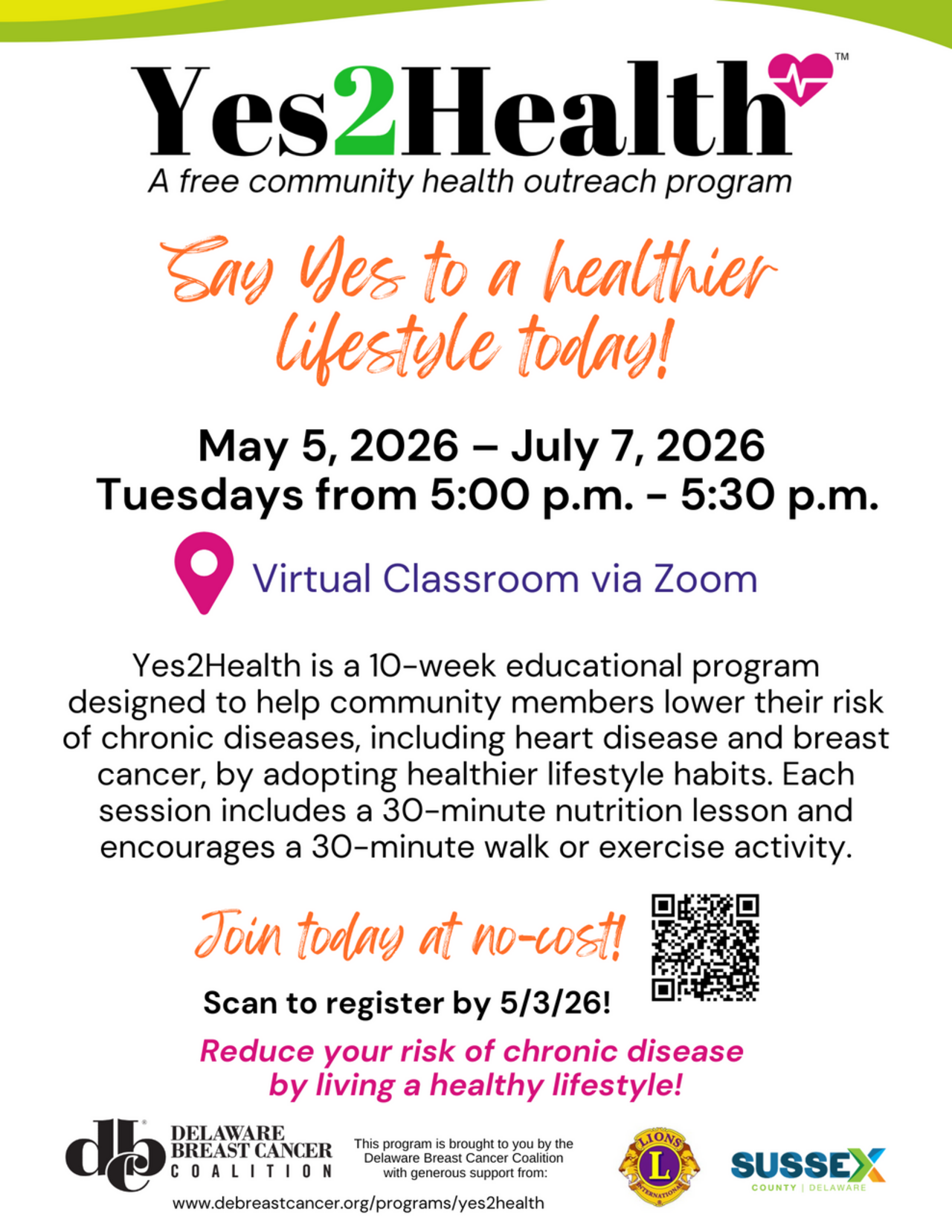 Yes2Health Virtual Zoom Sessions Spring '26 logo