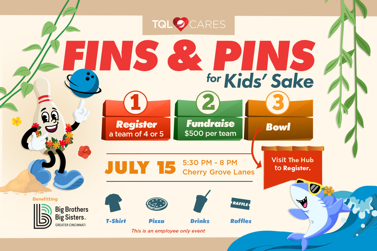 TQL Fins & Pins Bowl for Kids Sake logo