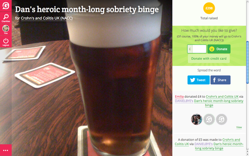 Dan’s month-long Sobriety Binge for for Crohns and Colitis UK