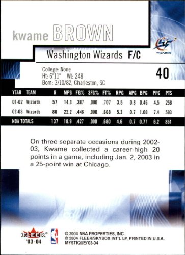 Kwame Brown NBA Select from Base, RC Rookie, & Jersey Singles (Pick Your Cards) - Bild 52 von 100