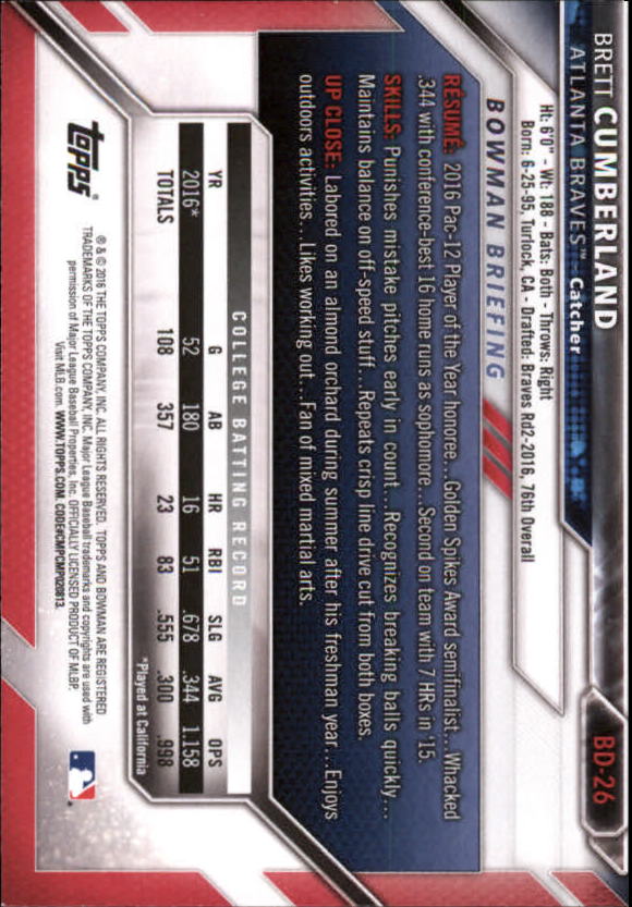 2016 Bowman Draft Baseball Singles #2-100 (Pick Your Cards) - Picture 35 of 157