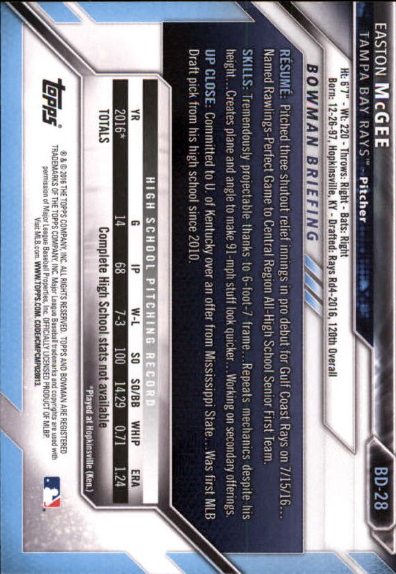 2016 Bowman Draft Baseball Singles #2-100 (Pick Your Cards) - Picture 39 of 157