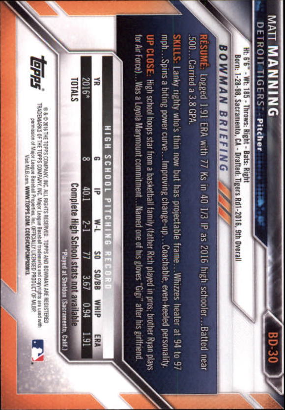 2016 Bowman Draft Baseball Singles #2-100 (Pick Your Cards) - Picture 43 of 157