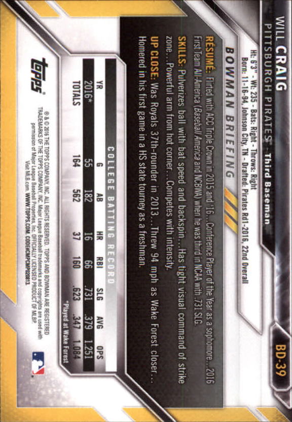 2016 Bowman Draft Baseball Singles #2-100 (Pick Your Cards) - Picture 57 of 157