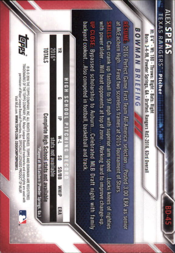 2016 Bowman Draft Baseball Singles #2-100 (Pick Your Cards) - Picture 69 of 157