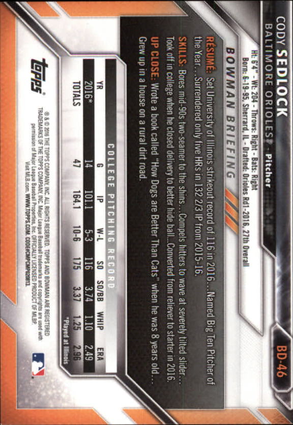 2016 Bowman Draft Baseball Singles #2-100 (Pick Your Cards) - Picture 71 of 157