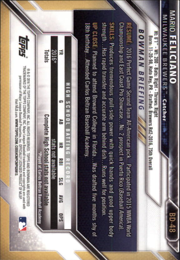 2016 Bowman Draft Baseball Singles #2-100 (Pick Your Cards) - Picture 75 of 157