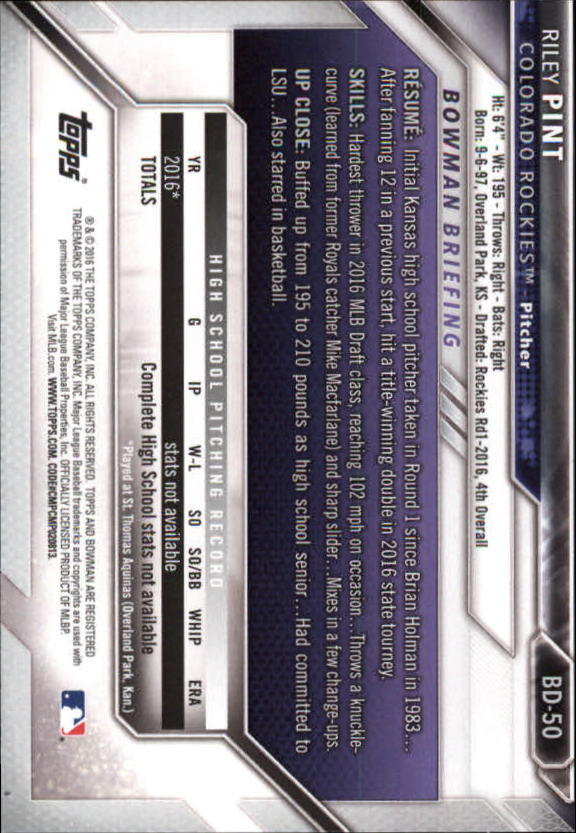 2016 Bowman Draft Baseball Singles #2-100 (Pick Your Cards) - Picture 79 of 157