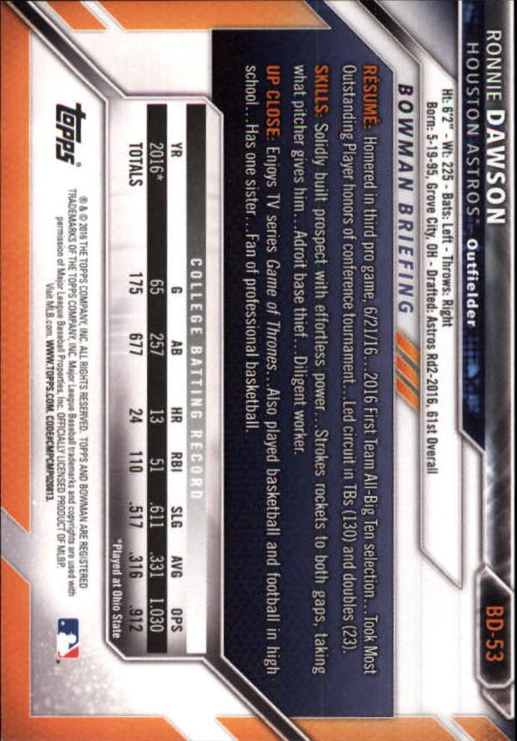 2016 Bowman Draft Baseball Singles #2-100 (Pick Your Cards) - Picture 85 of 157