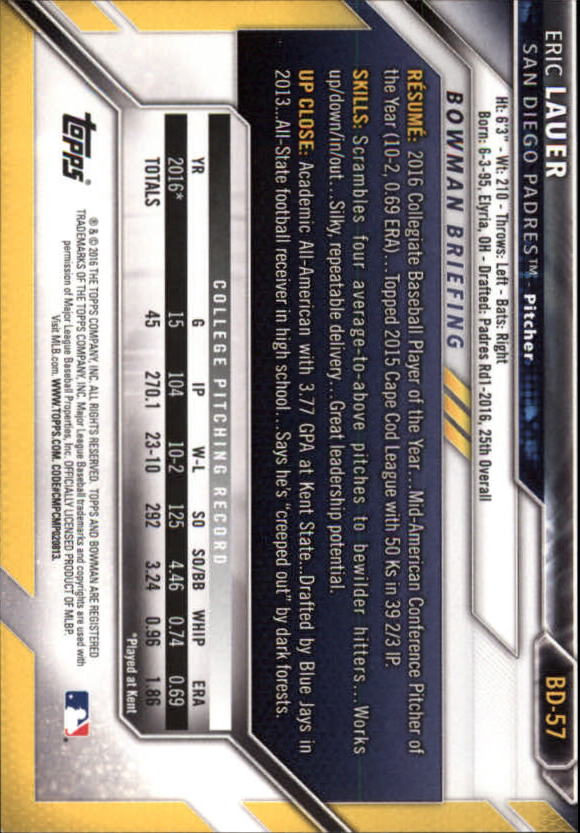 2016 Bowman Draft Baseball Singles #2-100 (Pick Your Cards) - Picture 93 of 157