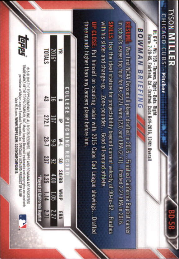 2016 Bowman Draft Baseball Singles #2-100 (Pick Your Cards) - Picture 95 of 157