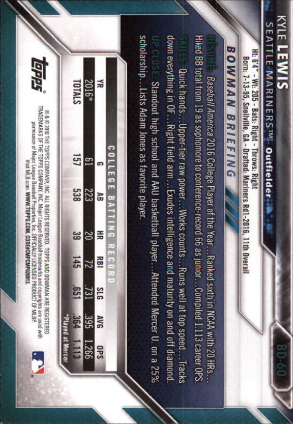 2016 Bowman Draft Baseball Singles #2-100 (Pick Your Cards) - Picture 99 of 157