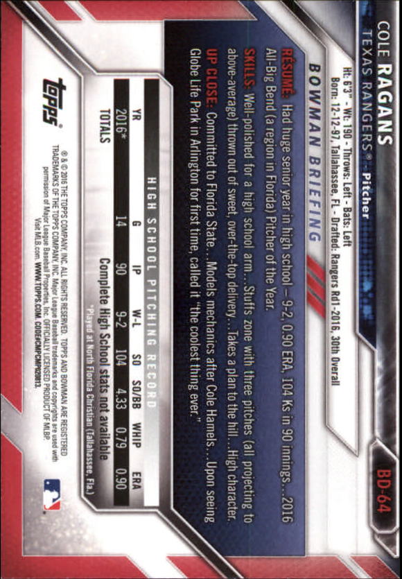 2016 Bowman Draft Baseball Singles #2-100 (Pick Your Cards) - Picture 107 of 157