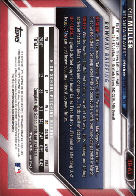 2016 Bowman Draft Baseball Singles #2-100 (Pick Your Cards) - Picture 109 of 157