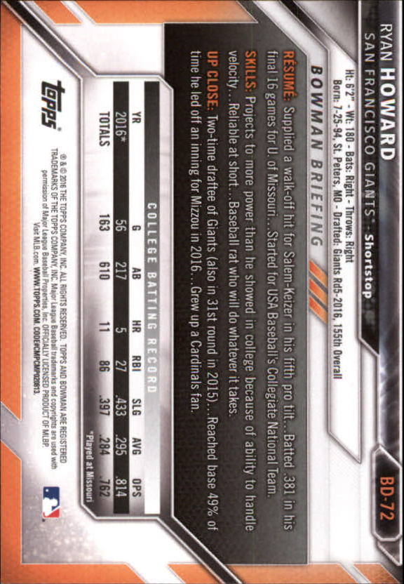 2016 Bowman Draft Baseball Singles #2-100 (Pick Your Cards) - Picture 117 of 157